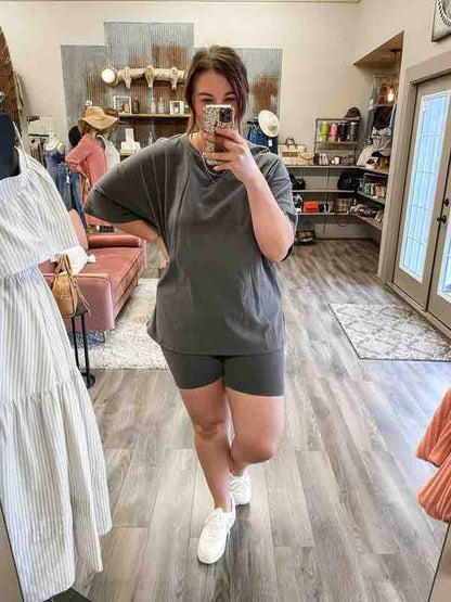 Two Piece Cotton Top &amp; Shorts Set - Charcoal