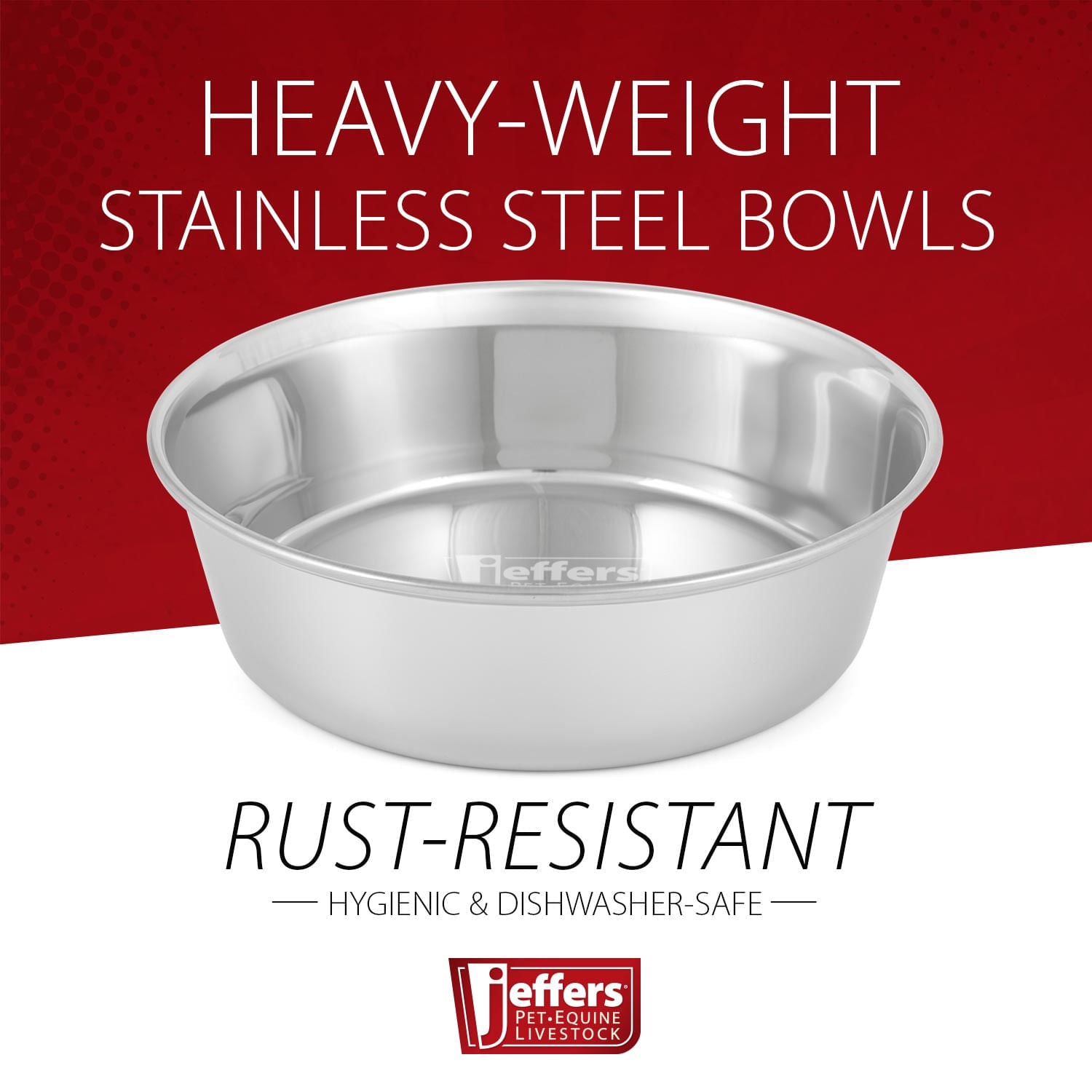 Jeffers Heavy Weight Stainless Steel Pet Bowls – Durable Pet Food &amp; Water Dish, Chew-Resistant, Dishwasher Safe