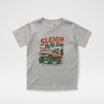 SLEIGH ALL DAY TODDLER CHRISTMAS MONSTER TRUCK TEE - ASH