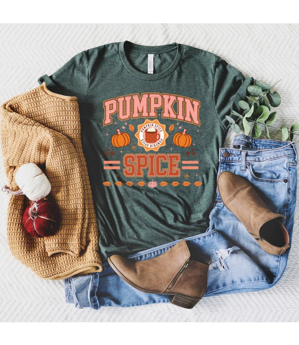 Pumpkin Spice Stripes Graphic Tee - Forest