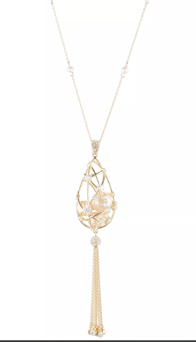 Carolee Pear Shaped Caged Pendant Tassel Necklace