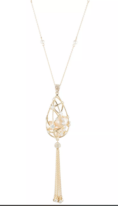 Carolee Pear Shaped Caged Pendant Tassel Necklace