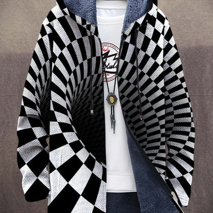 Mens Digital Print Hooded Fleece Coat