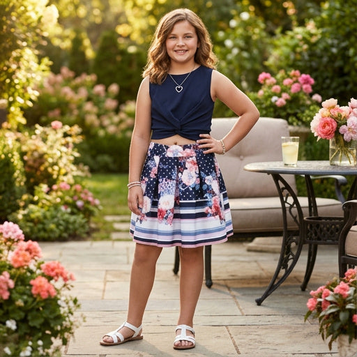 Beautees Big Girls Plus 2-Pc. Twist-Knot Top/ Skater Skirt Set, Size 16