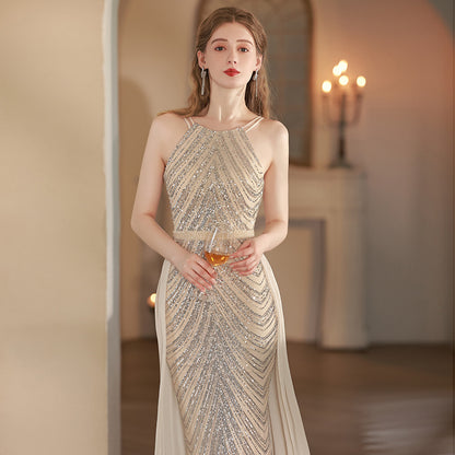 Elegant Halter Neck Fishtail Evening Dress
