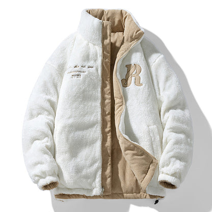 Winter corduroy reversible fleece-lined jacket