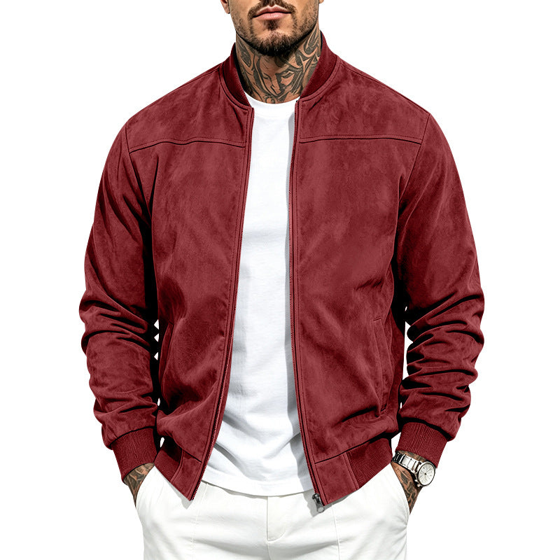Mens Suede Stand Collar Bomber Jacket