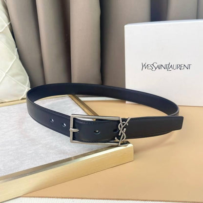 Saint Laurent Classic Monogram Square Buckle Belt Embossed Leather