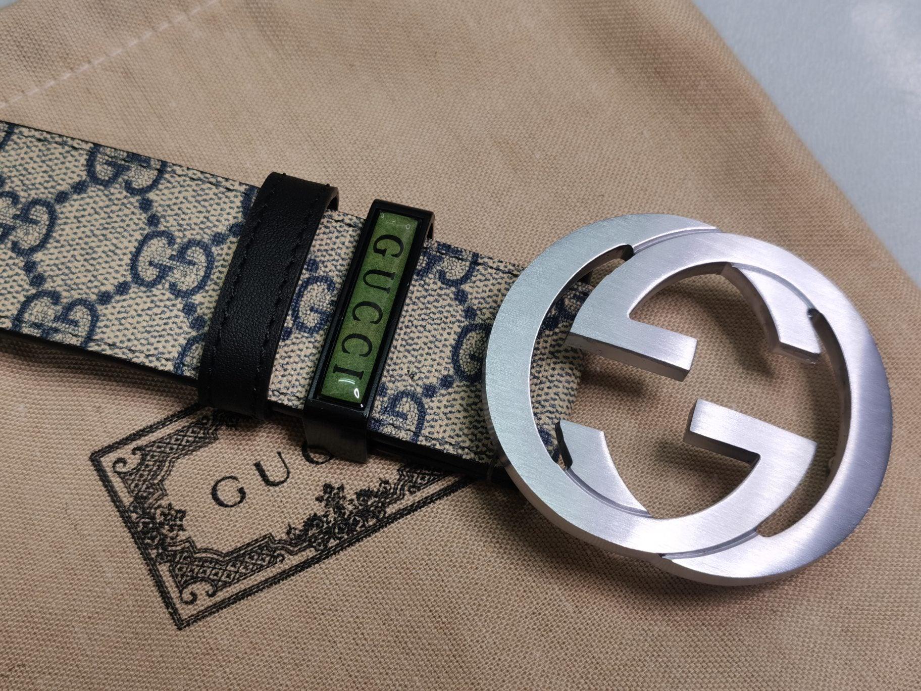 GUCCI Embellished coated-canvas and leather belt &