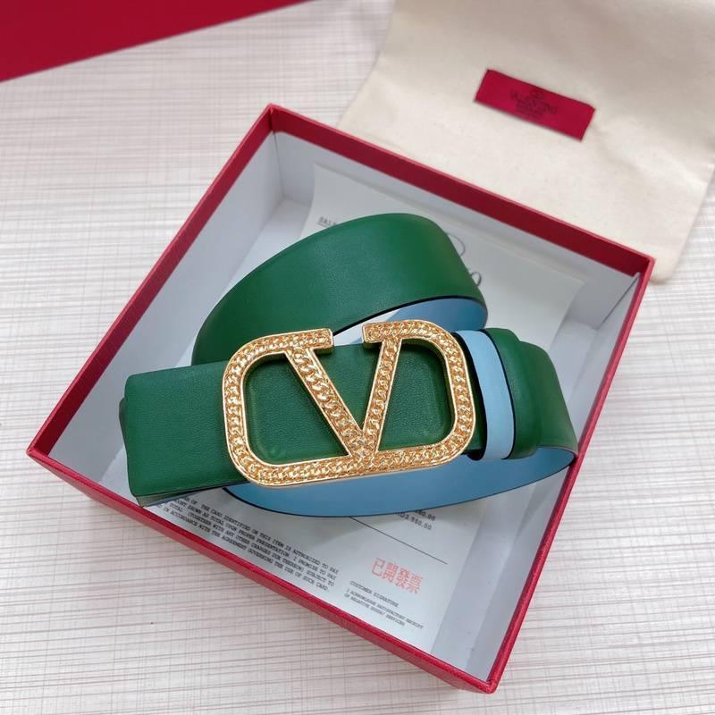 Valentino V logo Hammered Buckle Reversible Wide Signature Belt &