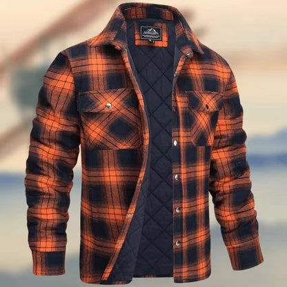 Mens Thickened Plaid Hooded Cotton Coat Long Sleeve Zipper Shirt Jacket