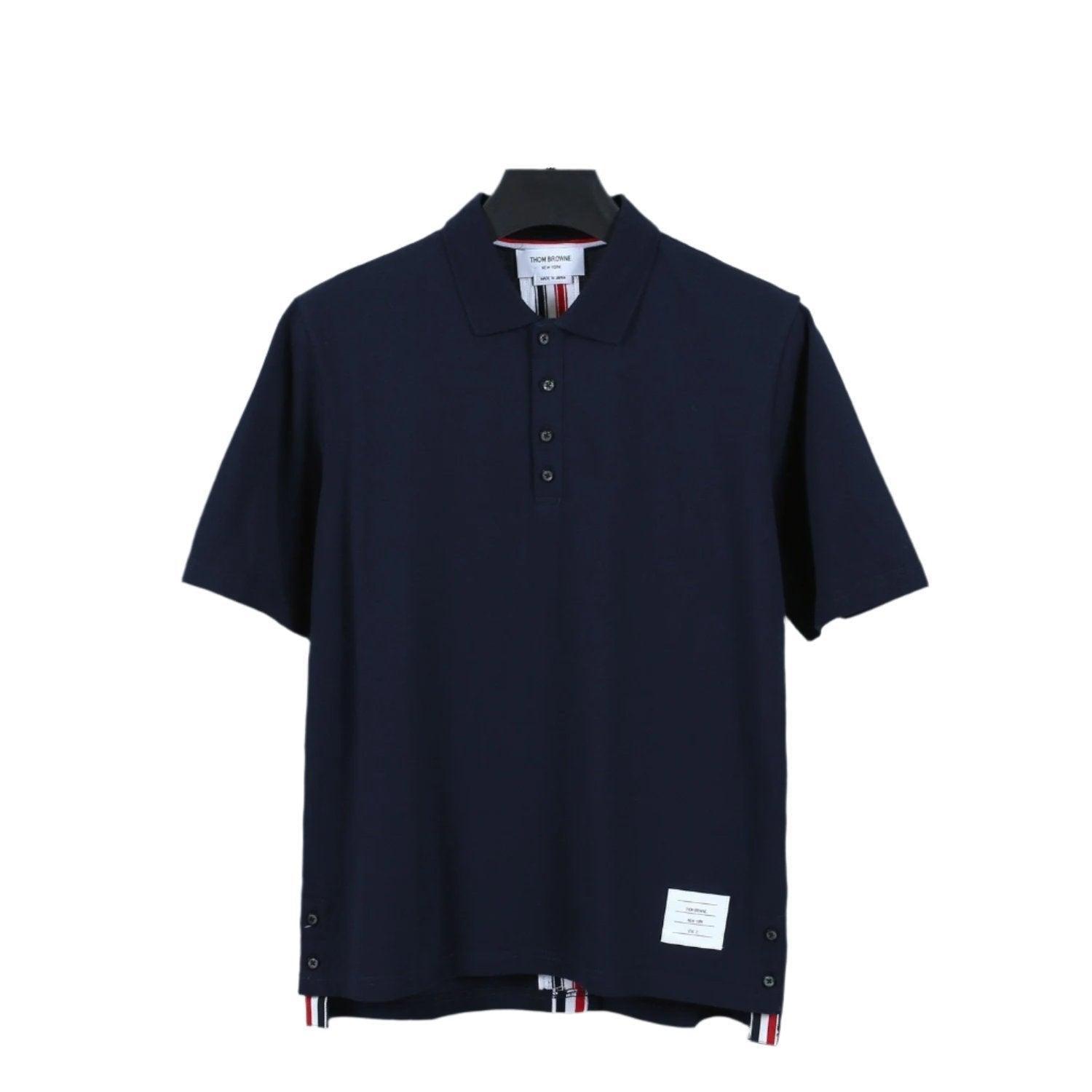 Thom Browne Navy Blue T-Shirt with Collar