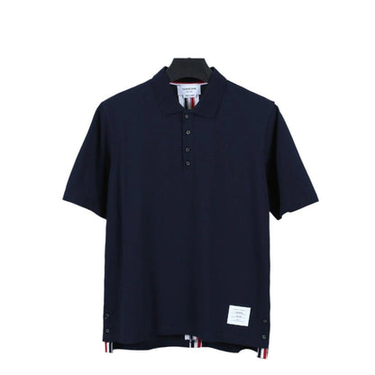 Thom Browne Navy Blue T-Shirt with Collar