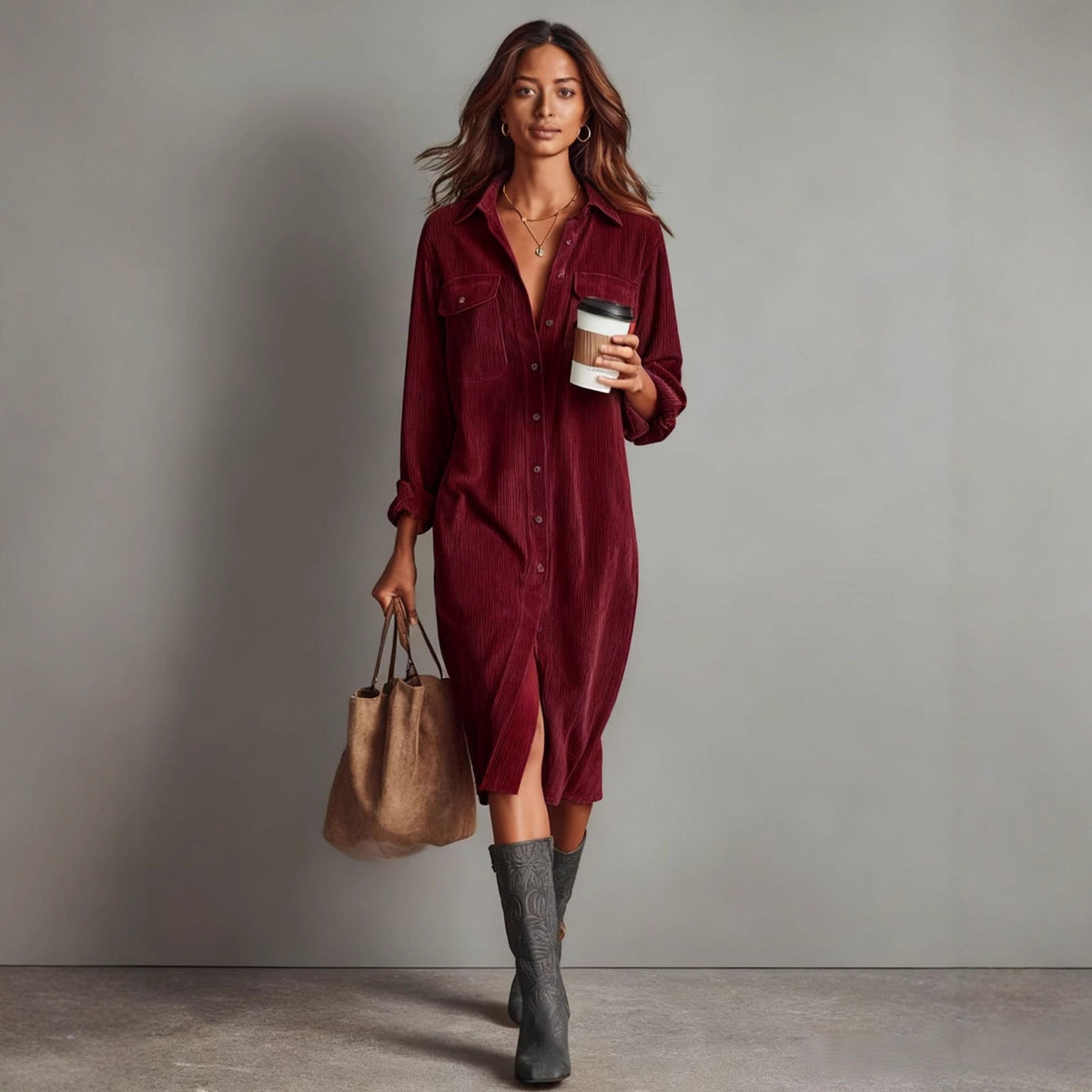 Womens Corduroy Shirt Dress