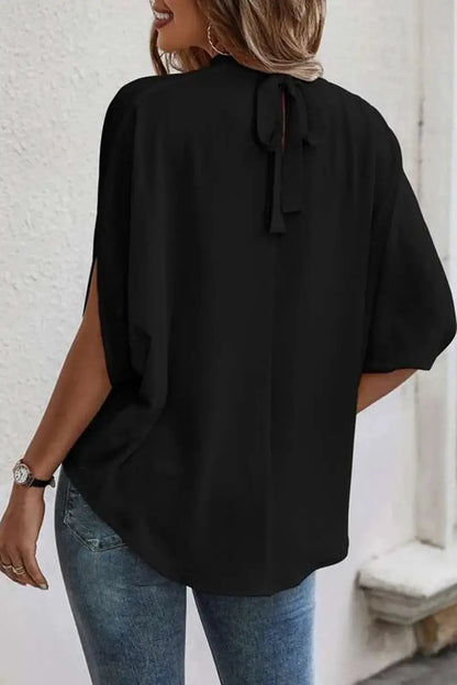 Tie Back Slit Half Sleeve Blouse by Trendsi