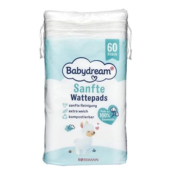 Babydream Natural Baby Cotton Pads - 60 Count, Hypoallergenic &amp; Vegan, Gentle Cleaning for Sensitive Skin