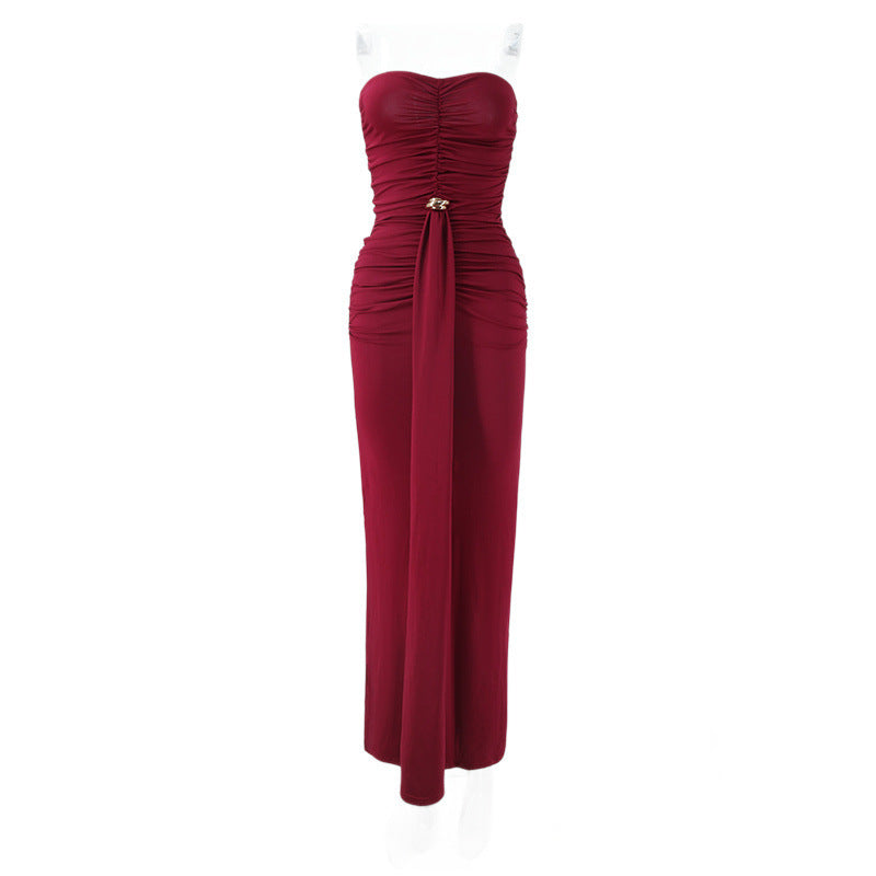 Elegant Ruched Backless Long Dress