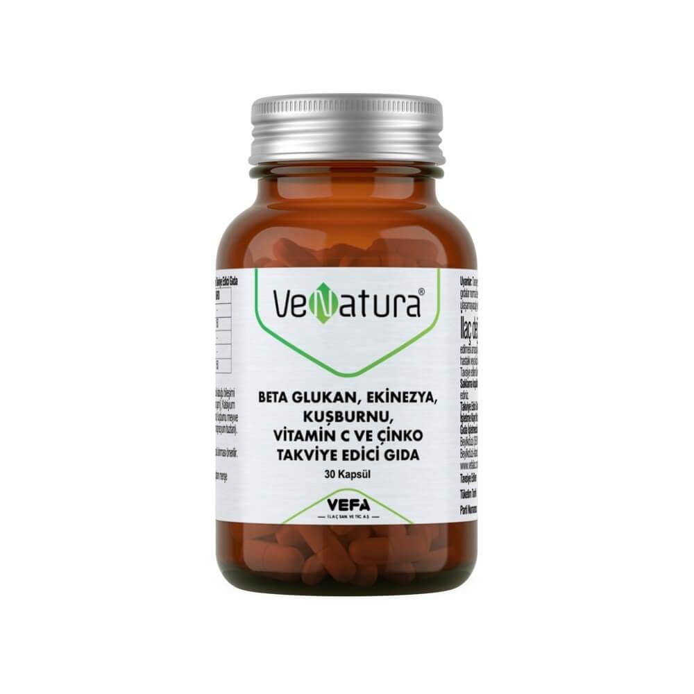 VeNatura Immune Support Supplement - Beta Glukan, Vitamin C, Zinc, Echinacea &amp; Rosehip - 30 Capsules