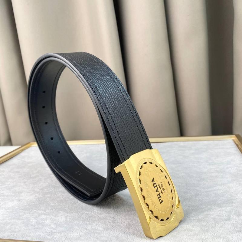 Prada Leather Belt Brushed Golden Buckle &