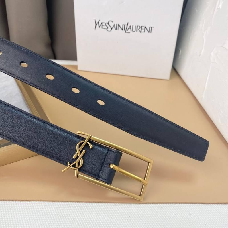 Saint Laurent Classic Monogram Square Buckle Belt Embossed Leather