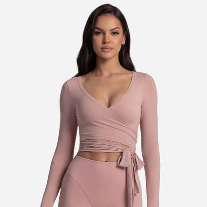 Long Sleeve Yoga Set Front Tie Fitness Wear