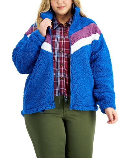 Kiss &amp; Tell Plus Size Sherpa Chevron Zip-Up Jacket