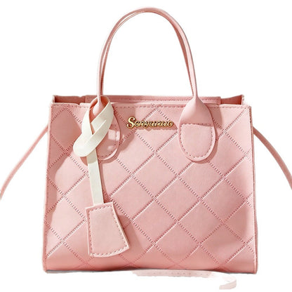 Embroidered Quilted Plaid Handbag