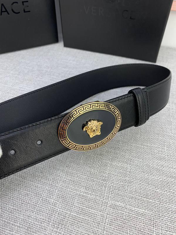 Versace Black Leather Vitello Belt Gold Medallion Buckle
