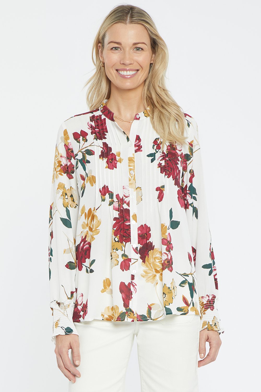 NYDJ Womens Pleated Peasant Blouse, Size XS
