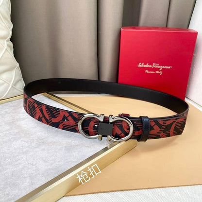 Salvatore Ferragamo Adjustable &amp; Reversible Logo All Over Men Belt &
