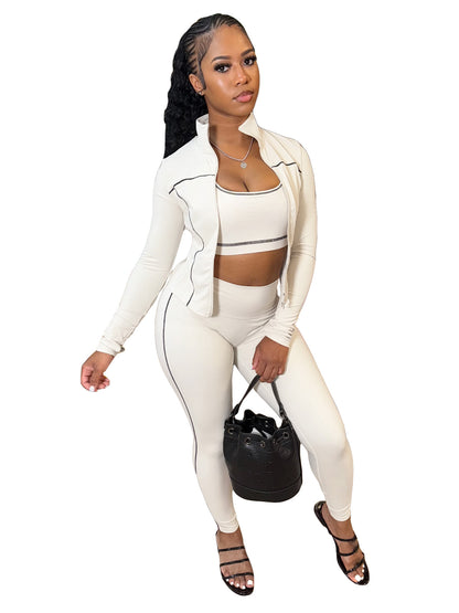 Womens Zipper Thumb Buckle Three Piece Suit