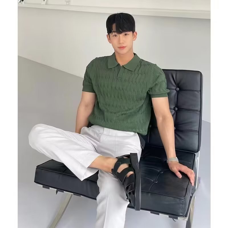 Mens Knitted Short Sleeve Polo Shirt
