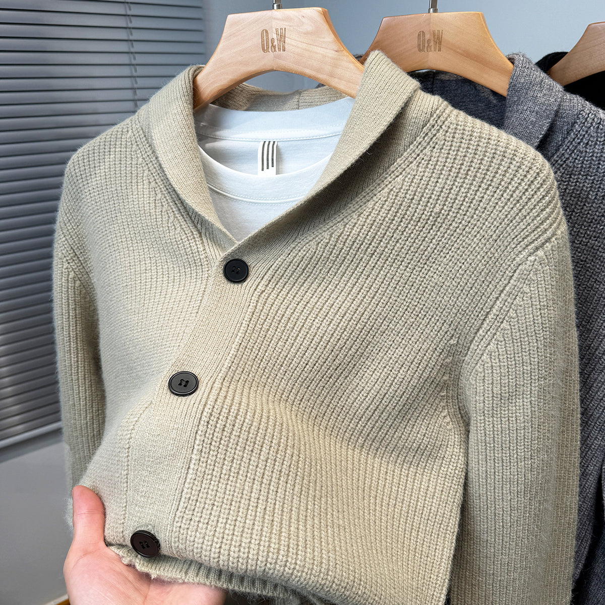 Men Baseball Collar Sweater Jacket Thick Korean Style Casual Cardigan