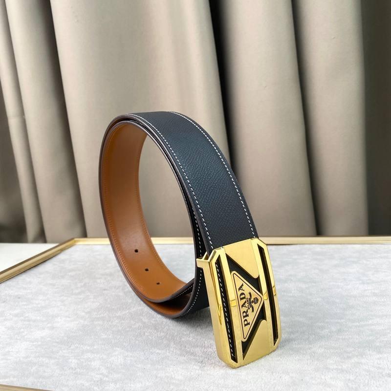 Prada Leather Belt Brushed Golden Buckle &