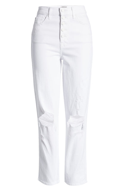 7 For All Mankind High Waist Ripped Button Fly Jeans, Size 24
