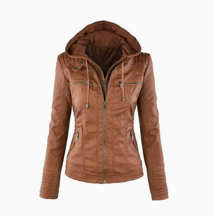 Womens PU Leather Motorcycle Jacket