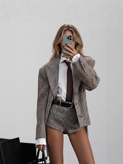 Houndstooth Brushed Suit Jacket and Shorts Set