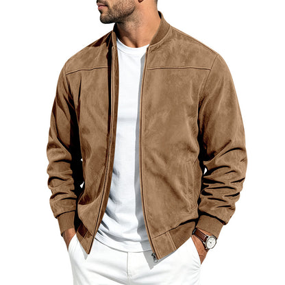 Mens Suede Stand Collar Bomber Jacket