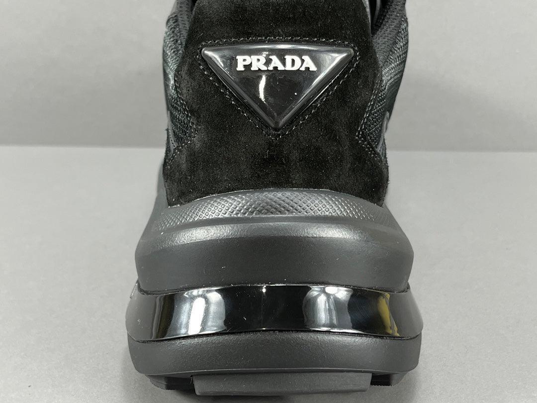 Prada Brushed Leather Bike Fabric Suede Garnet Black