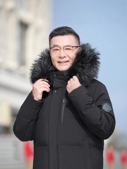 Mens Long Down Jacket with Fur Collar Options