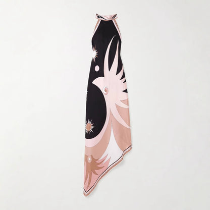 Women Sexy Halter Backless Printed Satin Dress Summer Vacation