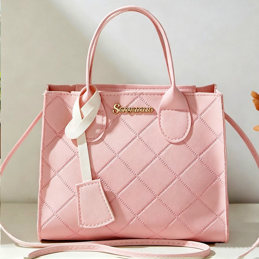 Embroidered Quilted Plaid Handbag