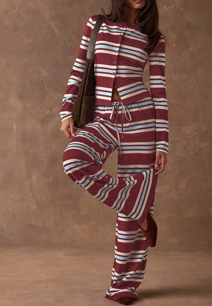 Retro Striped Pajama Set for Women
