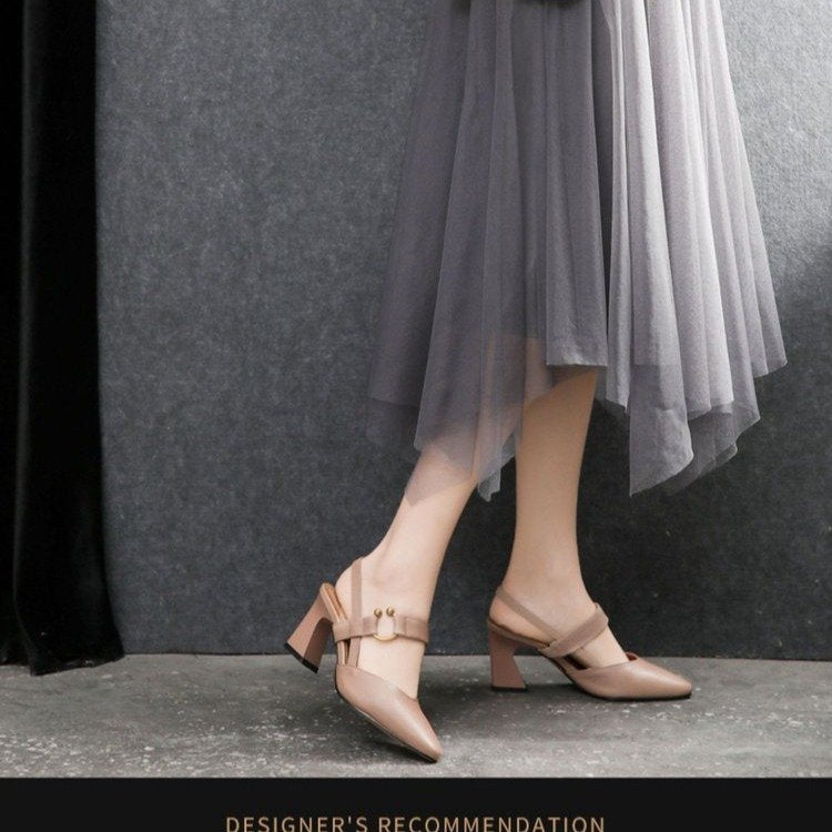 Casual square-toe high heels with horseshoe heels