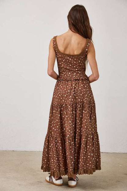Floral Lace Trim Front Tie Top &amp; Skirt Set