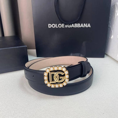 Dolce Gabbana Women Calfskin belt with bejeweled DG logo &