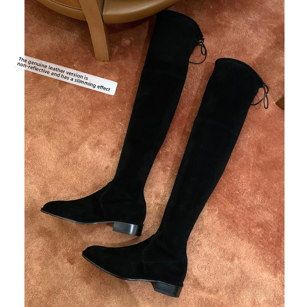 Womens Over Knee Suede Boots Elastic Thick Heel