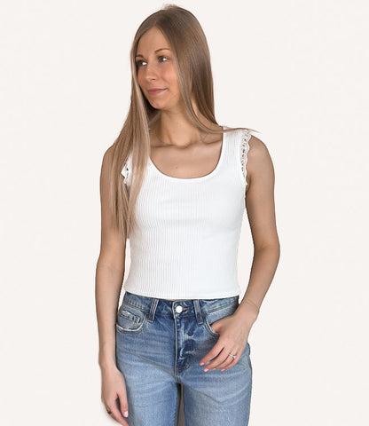 Fluttery Crochet Sleeve Tank Top - Off White