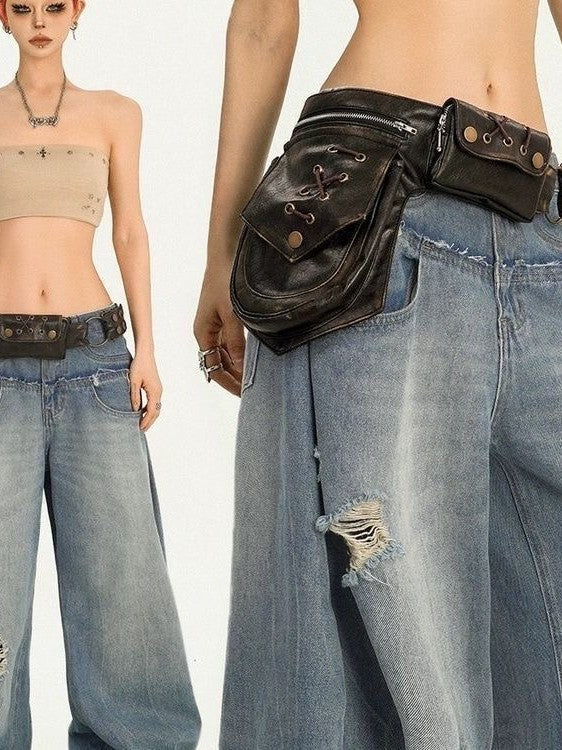 Motorcycle leather waist bag