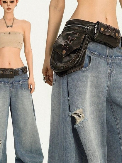 Motorcycle leather waist bag